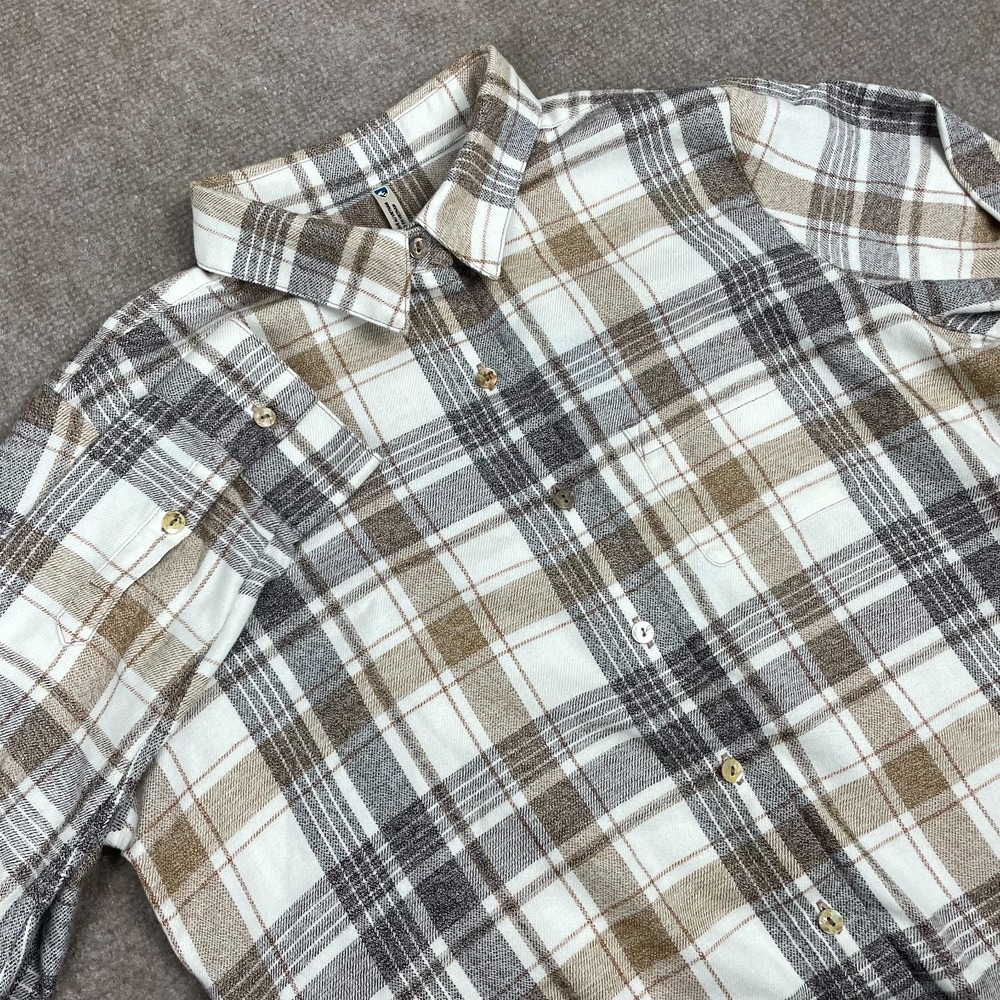 Kuhl Kamila Flannel Shirt Women Medium Multicolor Plaid Cotton Pleated Button Up